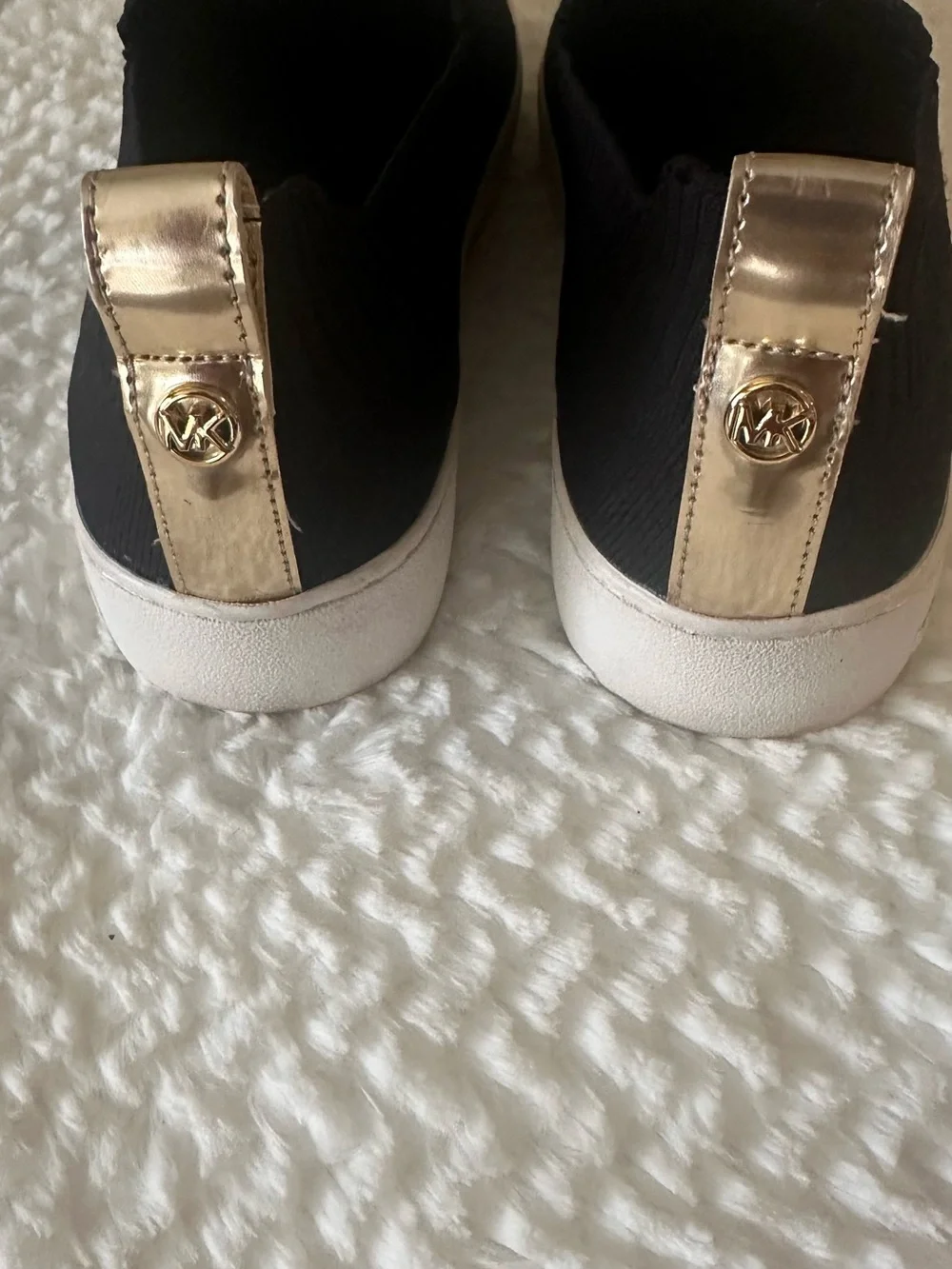 Michael Kors Black Knit Slip-On Sneakers with Gold Logo Tab